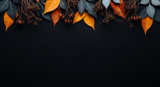 Autumn leaves on a dark background for seasonal design