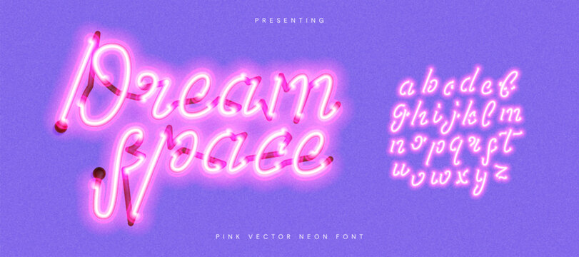 Vector pink neon font with dreamcore liminal aesthetic.