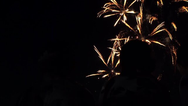 TOKYO, JAPAN - MAY 2026 : View of fireworks and back shot of people. Japanese summer season and festival concept video.