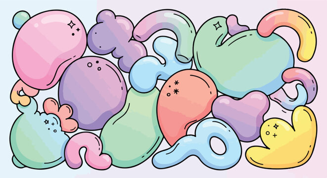 abstract 3D background, soft inflatable bio-morphic shapes and smooth blobs, puffy tactile forms, pastel gradient colors.eps
