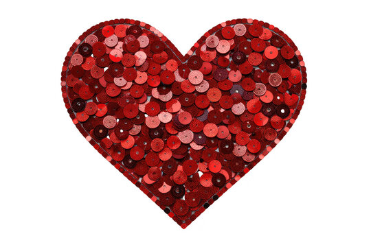 Red Sequin Heart Isolated on Transparent Background