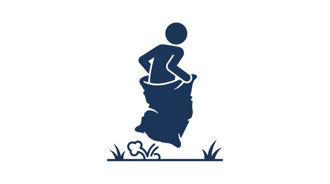 A minimalist icon showing a person participating in a fun sack race competition.
