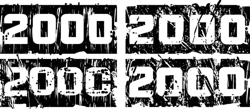 grunge 2000 text design set with distressed texture and bold block numbers