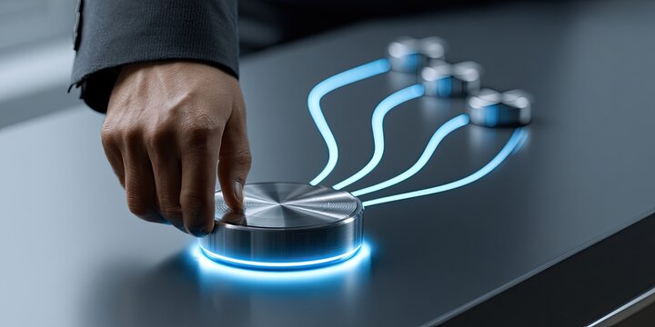 Hand adjusts illuminated dial connected to three controls