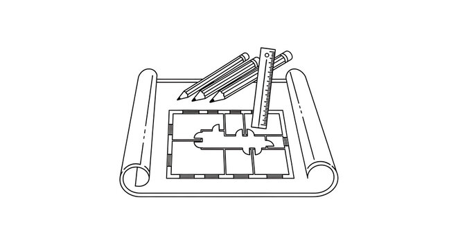 Architectural blueprint plan with pencil and ruler technical drawing blueprint architecture construction engineering development drafting structure technical building professional industry
