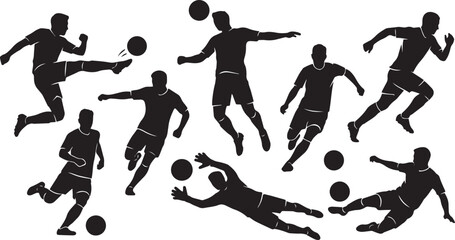 black silhouettes of soccer players in action on white background © MdShafikul