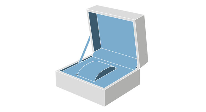 Open Luxury Watch Box, White Exterior, Blue Interior, Isometric View