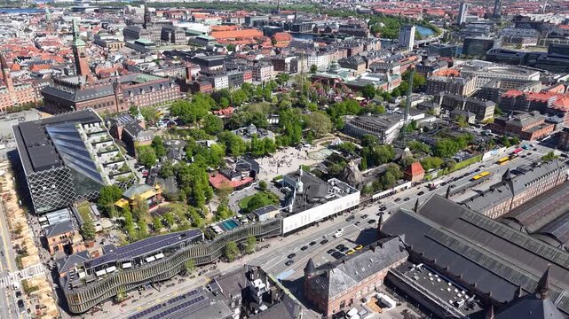 Aerial view of Tivoli Gardens in Copenhagen, Denmark