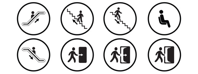 symbols of entrance and exit, elevator going up and down with transparent background. © Welly