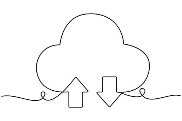Cloud computing line art with upload and download arrows outline design vector illustration © Shajan
