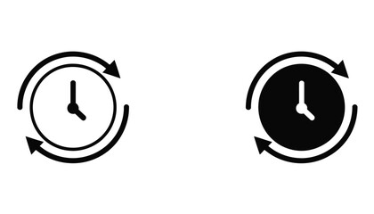 Recurring clock icon set featuring circular arrow symbols in minimalist outline style, schedule repetition graphics, synchronization elements, reminder functions, and time management vector  © Munna2