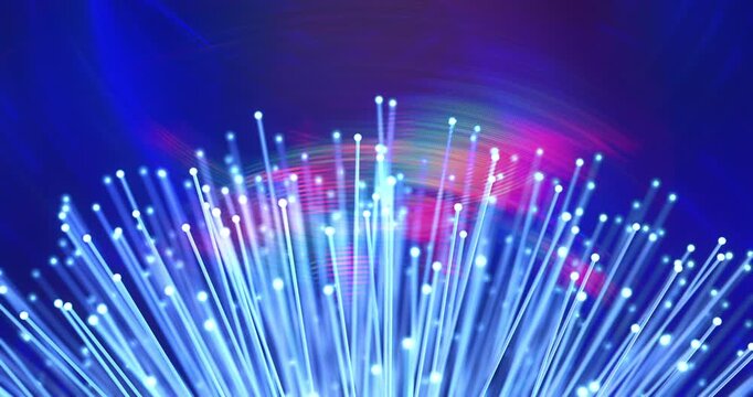 Futuristic digital data stream with glowing optical fiber cable bundle. Loopable Abstract Background Animation.