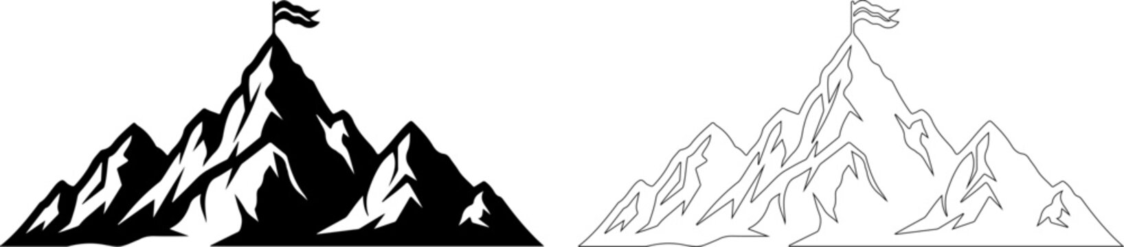 Mountain Landscape Nature Silhouette and outline Vector illustration on transparent background