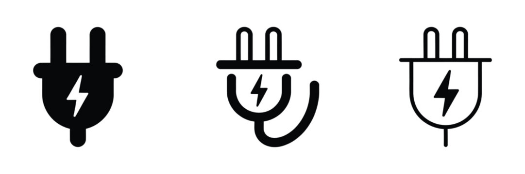Electric Power Plug Icon with electricity energy charging symbol, electrical connection sign, power supply interface graphic design element, modern isolated vector illustration for digital systems