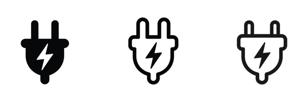 Electric Power Plug Icon featuring electricity energy and charging symbol, modern electrical connection graphic design, power supply interface element, isolated vector illustration for UI and technolo