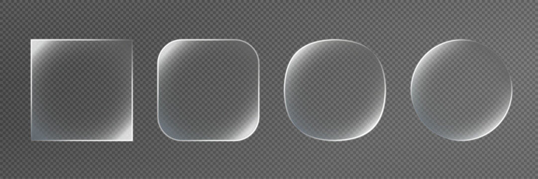 Vector set of glass blanks for icons on transparent background.