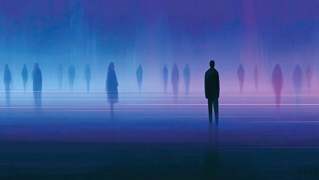 人とのつながりが薄れる社会 孤独を表現した抽象イラスト