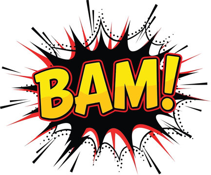 Bold comic explosion text bam with impact effect