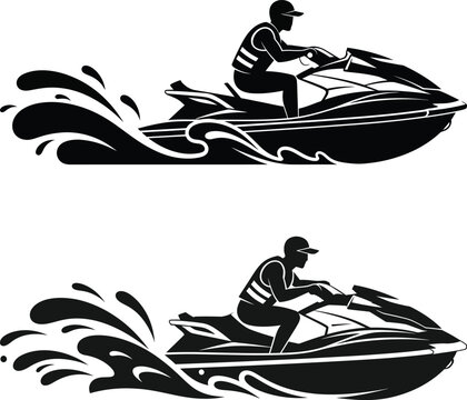 Jet ski silhouette with water splashes on a white background extreme water sport