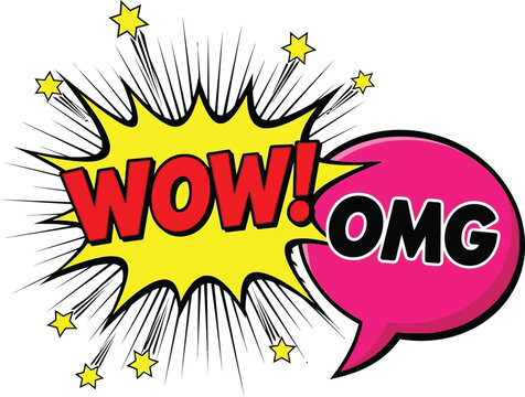 Cartoon speech bubble with wow and omg exclamation