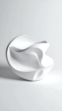 Abstract White Paper Sculpture Resting on Minimal Gray Studio Background
