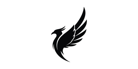 Fototapeta premium Black phoenix bird silhouette with spread wings, isolated on white background