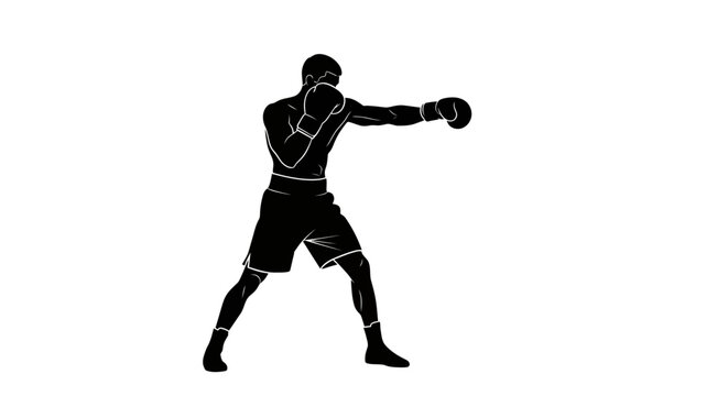 Black silhouette of a male boxer throwing a punch