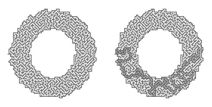 Holiday wreath hard maze for older kids with solution set