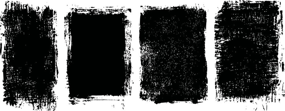 Four vertical black grunge textured rectangles with distressed edges on a white background
