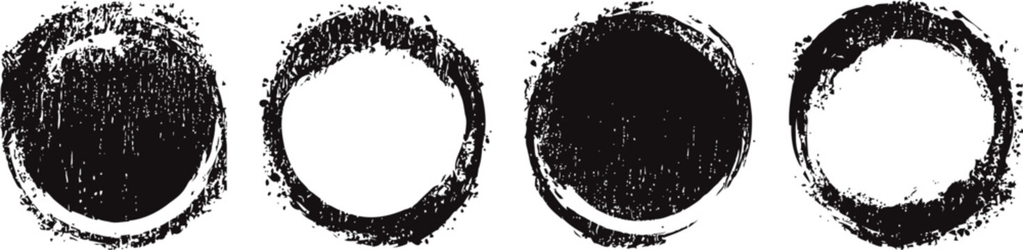 grunge circular brush stroke set black textured round frames and borders distressed ink design elements