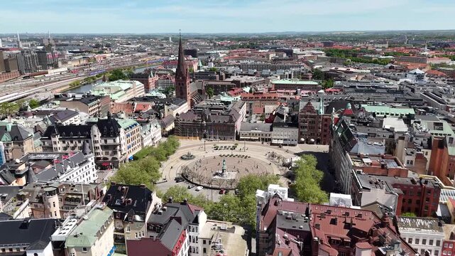 Aerial view of Stortorget (The Main Square) in Malmo, Sweden