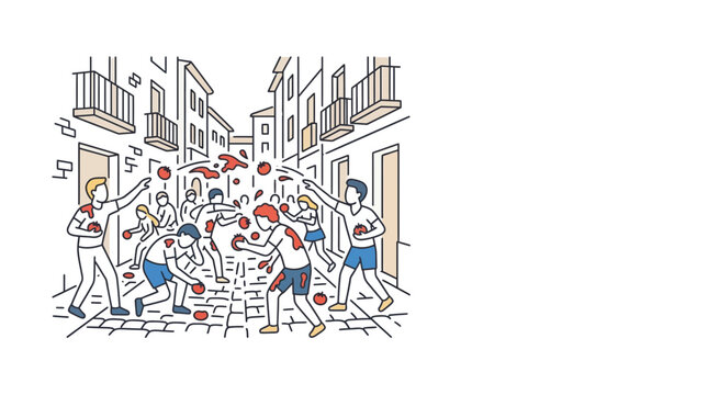 Group of young people playing a lively game of bocce ball in a narrow street.