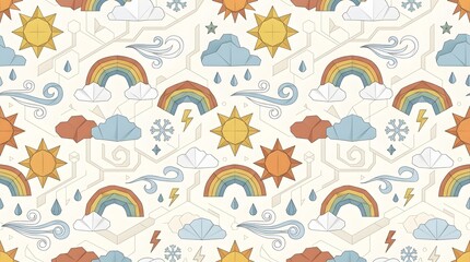 Naklejka premium origami weather system seamless pattern rainbow cloud