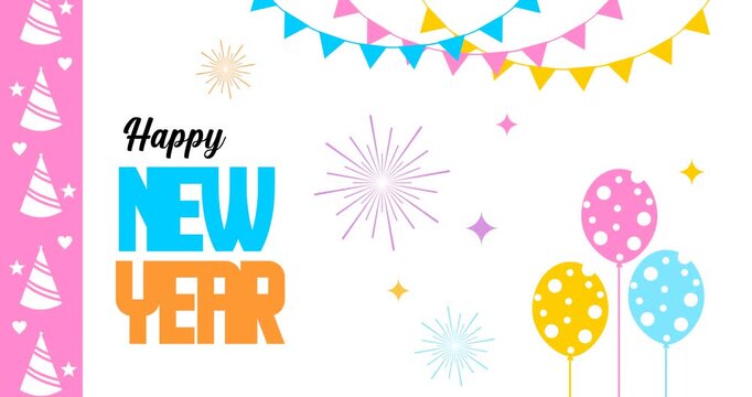 Happy New Year text animation with birthday and New Year event background decoration