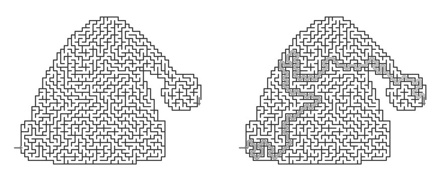 Santa Claus hat hard maze puzzle with solution set