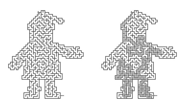 Santa Claus maze puzzle for older kids with solution set