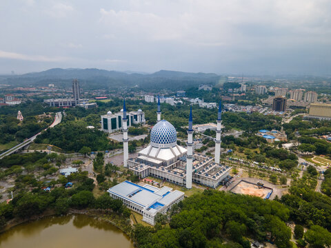 Aerial view of Sultan Salahuddin Abdul Aziz Shah Mosque (also known as the Blue Mosque)