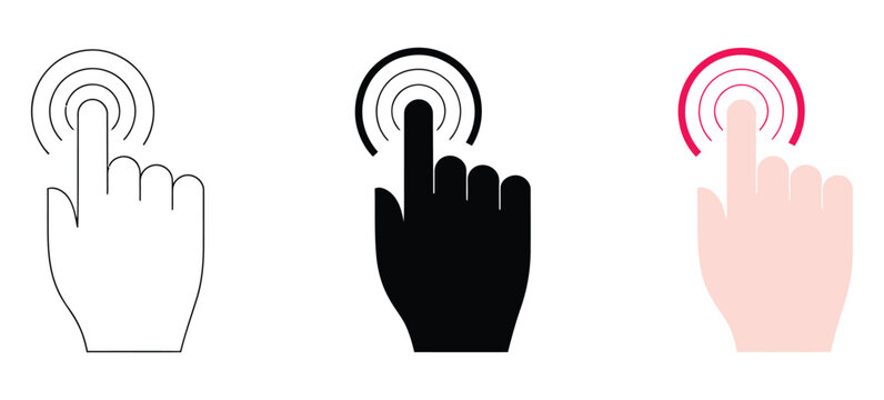 Hand finger touch gesture symbols for smartphone and tablet interaction, user interface navigation, digital commands and touchscreen controls, vector, designs