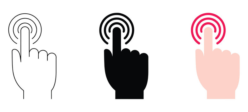Hand finger touch gesture icons for touchscreen interaction, mobile navigation, digital control, swipe, tap and user interface actions, vector, designs