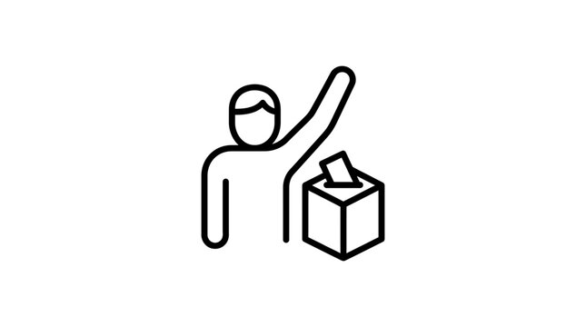 A simple line art icon depicting a person casting a vote into a ballot box.