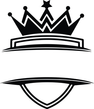Royal crown logo design element with star shape and geometric shield frame vector graphic.