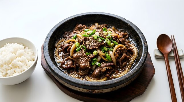 Sizzling bulgogi presented as a rich culinary 3D GIS model, mapping layers of flavor and savory terrain, a delicious DEM and DSM of Korean cuisine perfection