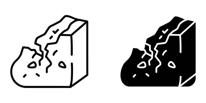 Landslide icon showing rock debris falling from a cliff face during a natural disaster event
