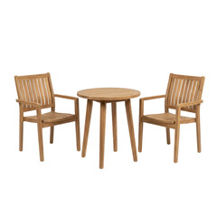 Fototapeta premium Wooden outdoor bistro set with two chairs and a round table on a white background