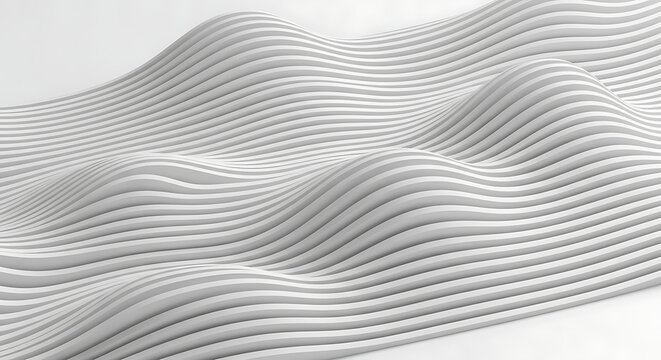 Abstract 3D white background with wavy parallel lines and flowing surface abstract background minimalist geometric wallpaper structure backdrop sculpture