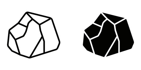 Geometric rock shape outline and solid fill with angular facets on white background © MAJEDA STOCK