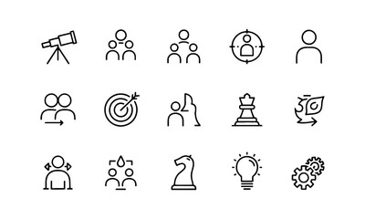 Fototapeta premium Leadership web icons in line style. Vision, teamwork, goal, strategy, skill, collection
