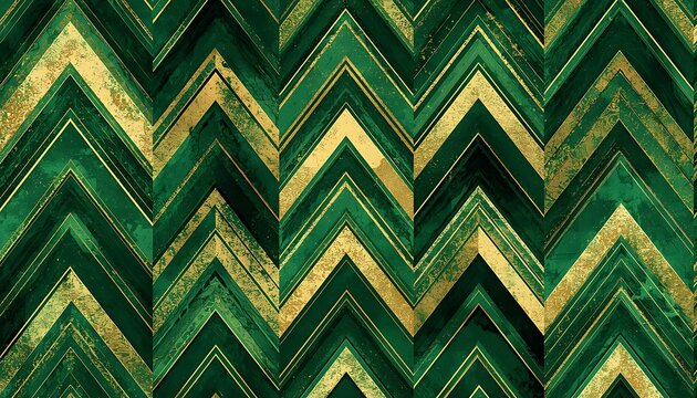 Chevron zig zag emerald (dark green) seamless pattern with golden lines. Cute ivory background in light halftone. Herringbone vector backdrop. Gold festive stripes. Sharp and jagged waves. Luxury VIP