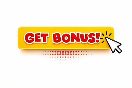 Bright yellow bonus button with click animation and red text