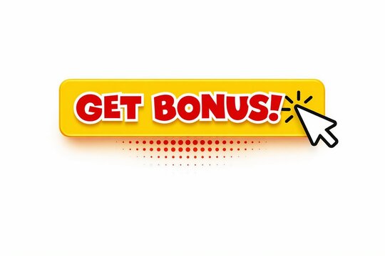 Bright yellow bonus button with cursor click and sparkle effect